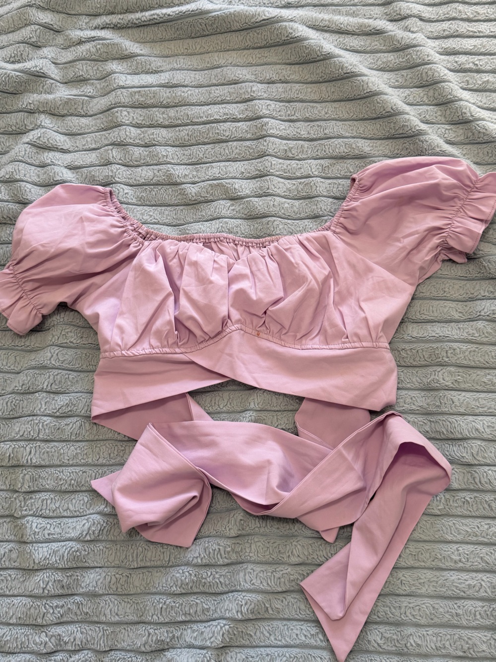 Women’s Pink Puff Sleeve Wrap Crop Top